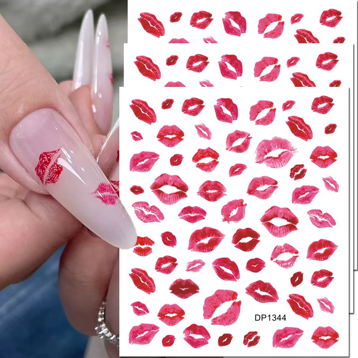 3 feuilles d'autocollants 3D pour ongles Saint-Valentin, lèvres rouges sexy, décalcomanies pour manu