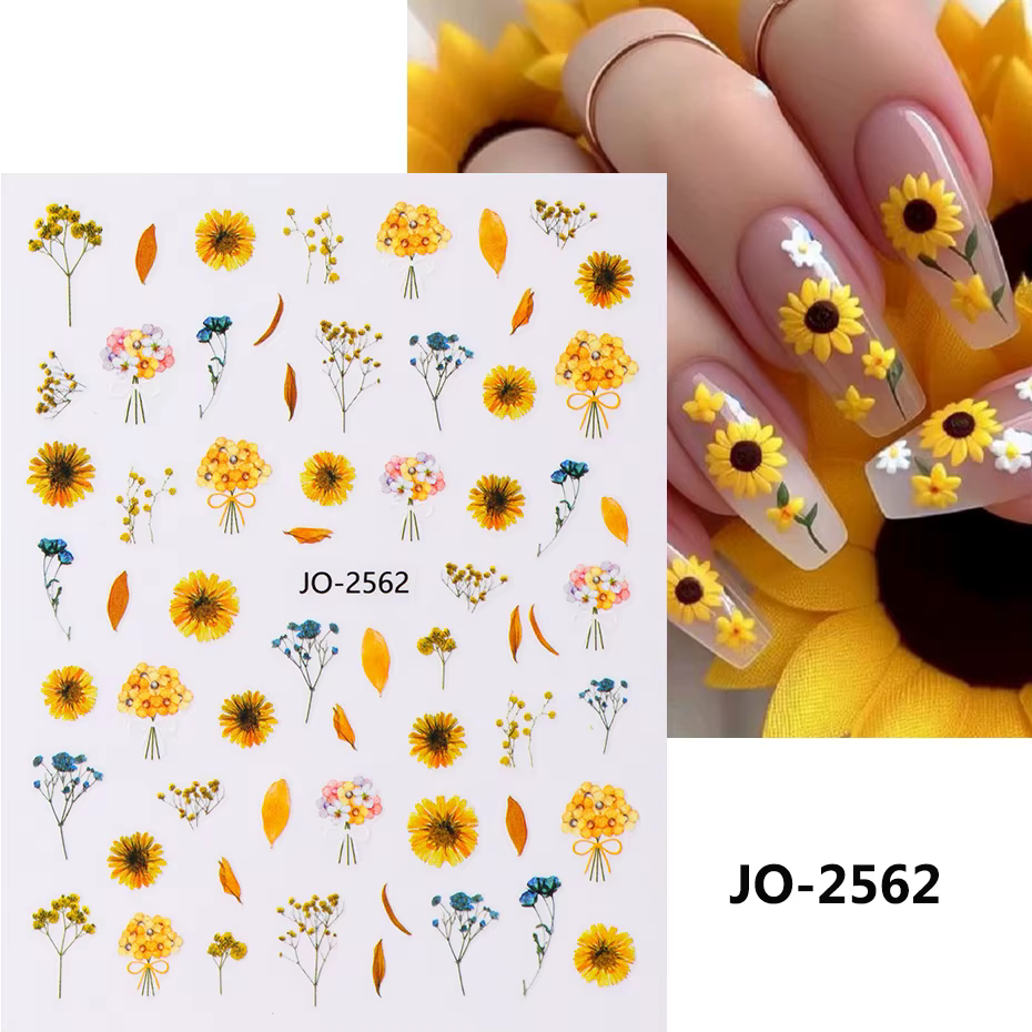 Autocollants de fleurs de printemps pour nail art, décalcomanies pour ongles, fleurs d'encre, feuill