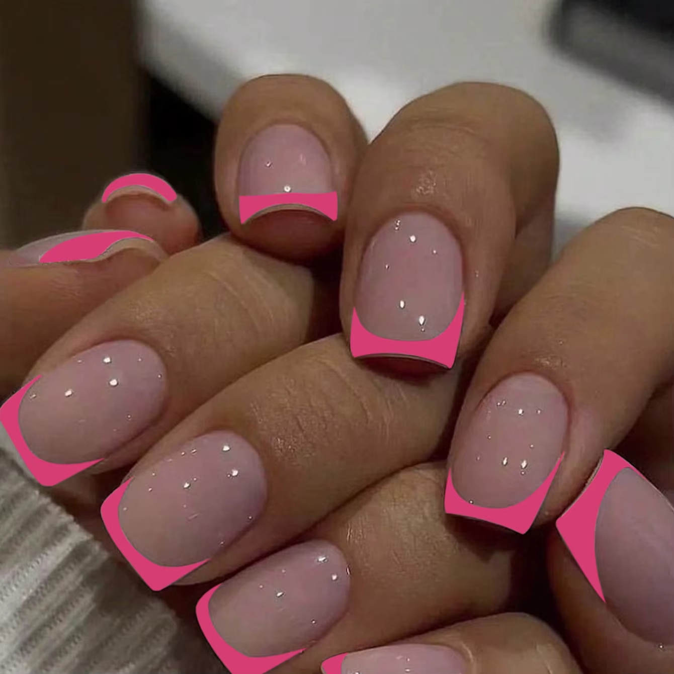 Faux ongles français roses pointus, courts et moyens, faux ongles carrés, ongles acryliques entièrem