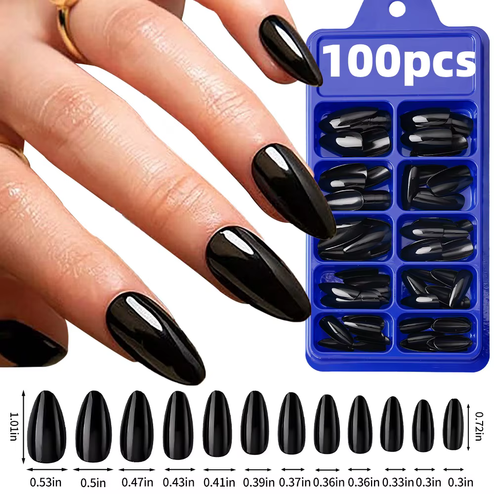 120 pièces cercueil Long noir ongles à pression couverture complète Ballet forme carrée faux ongles 