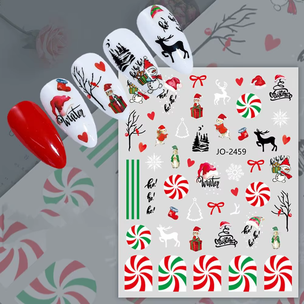 Autocollant de vernis à ongles de noël, dessin animé, mignon et Simple, bonhomme de neige, décalcoma