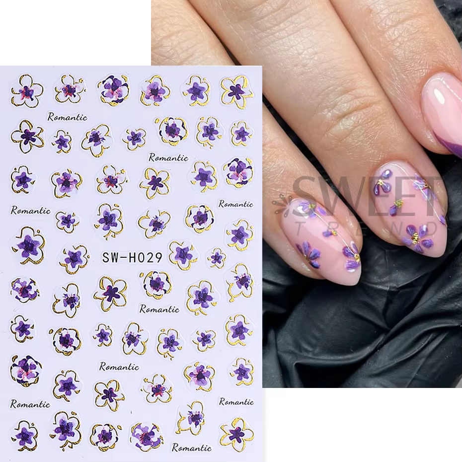 Autocollants pour ongles fleur d'hibiscus rose doré, 2/3 pièces, pétales de bordure bronzants 3D, cu
