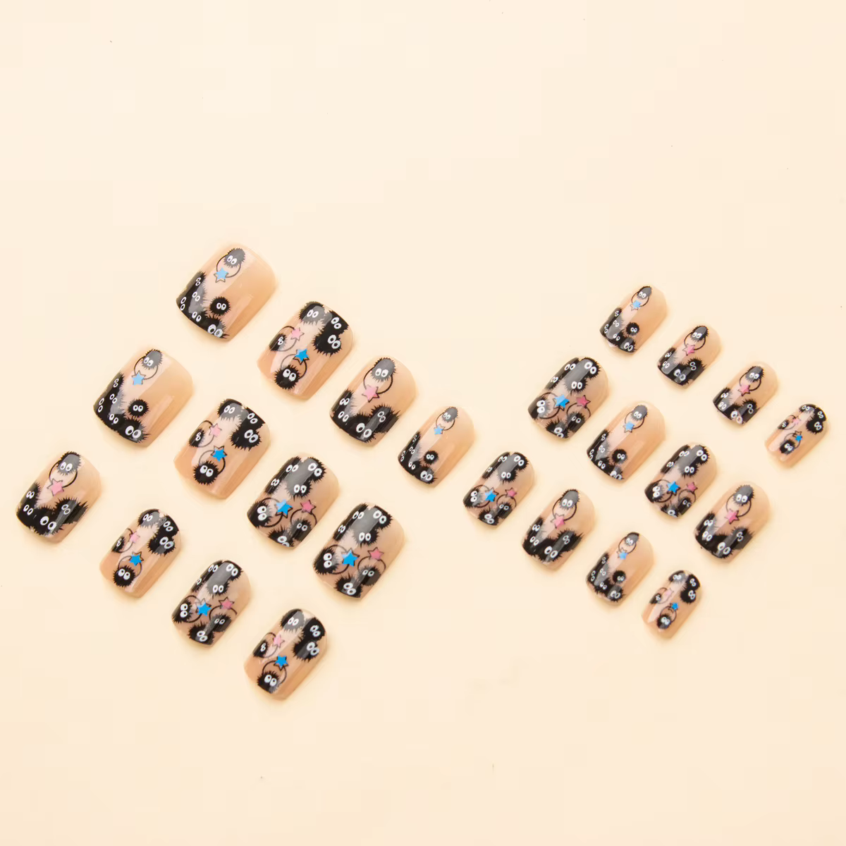 24 pièces carré couverture courte presse sur ongles Halloween drôle faux ongles mignon Briquette réu