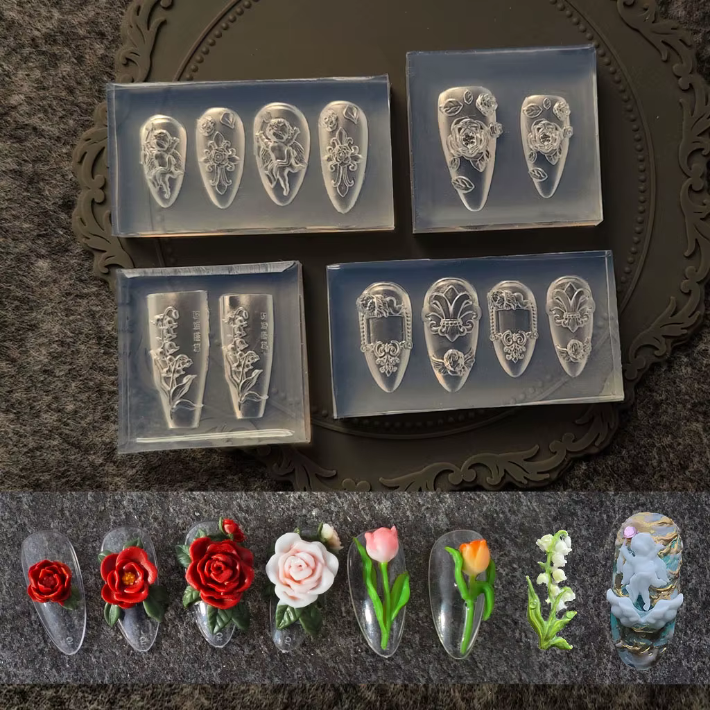 1pc Rose tulipe Lotus 3D acrylique moule muguet Nail Art décorations ongles bricolage conception Sil