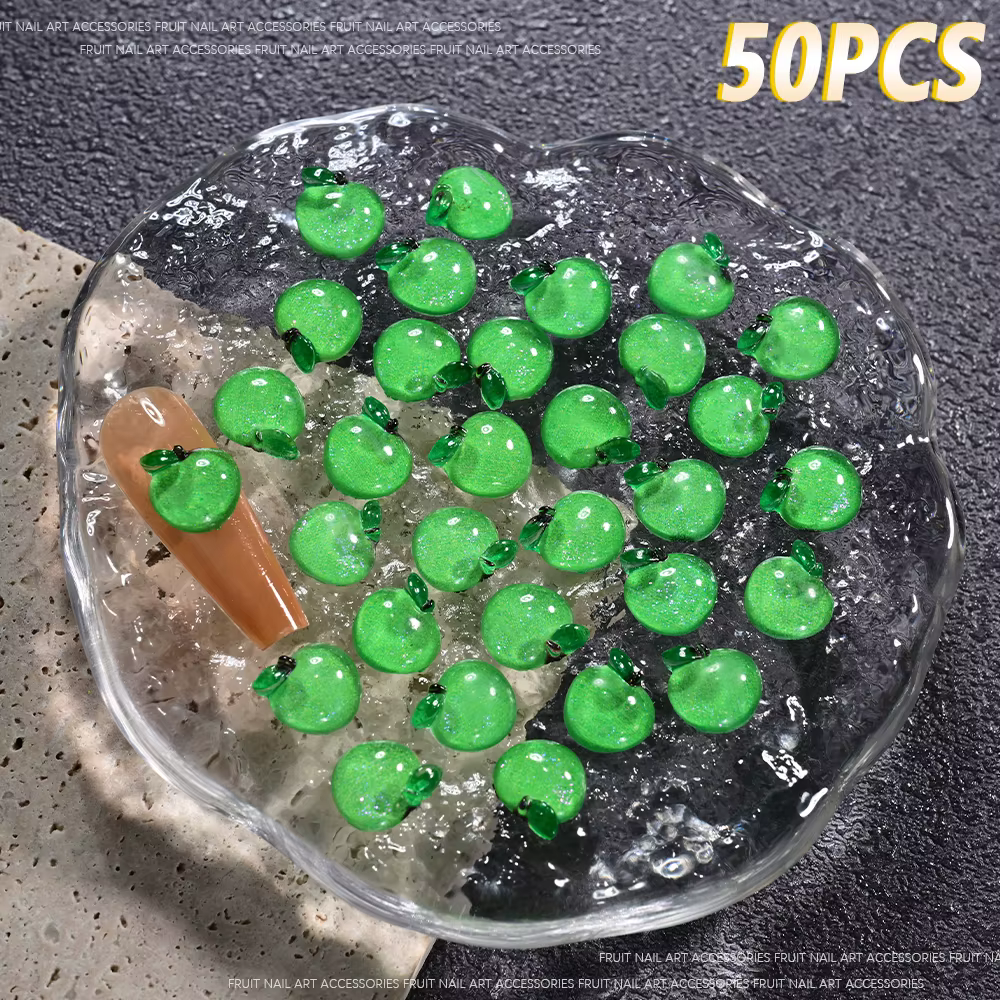 50 pièces 3D mignon fraise Nail Art décorations mode dessin animé Fruits ongles breloques pour Kawai
