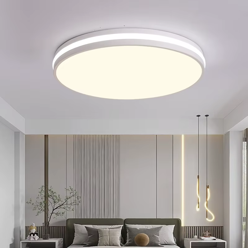 Nouveau plafonnier minimaliste circulaire Grain de bois chambre décor lampe Macaron chambre salon cu