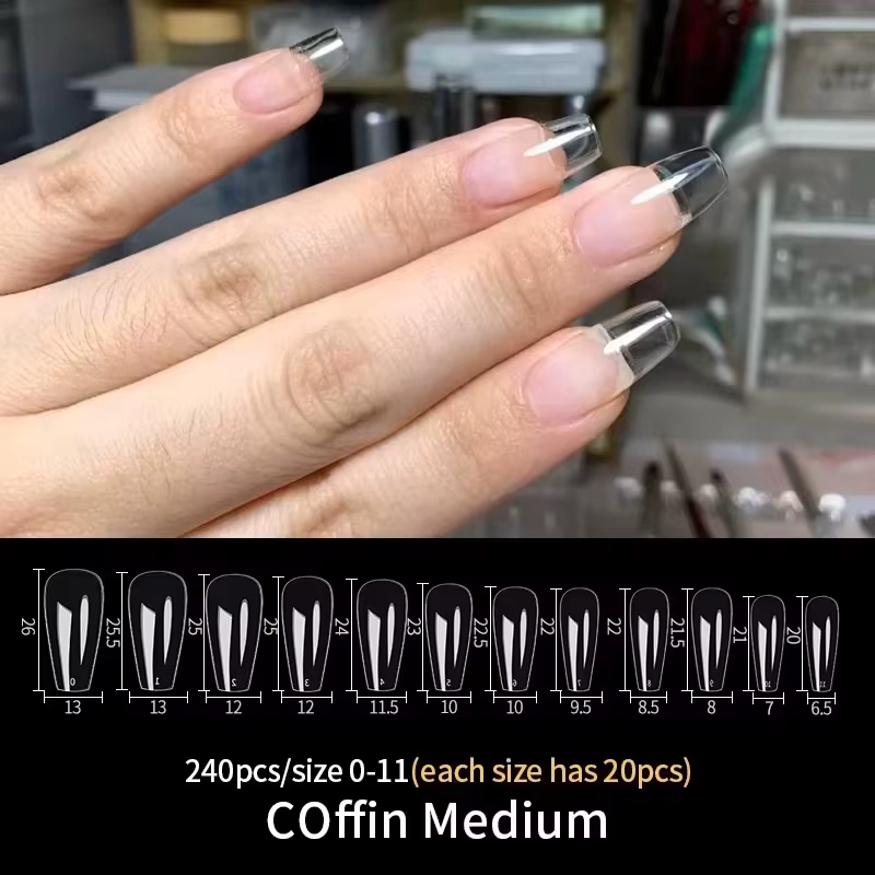 Faux ongles en acrylique, Capsule américaine, Gel artificiel Transparent pour ongles Frence, cercuei