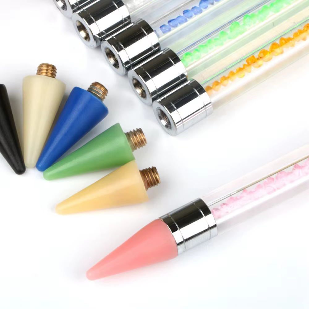 PINCEF-Stylo de pointage pour ongles, tête d'avertissement de résubdivision, biscuits rose et blanc,