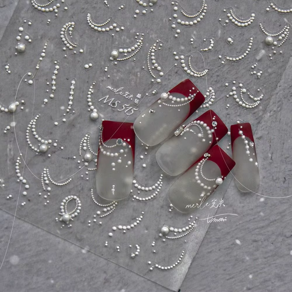 Autocollants 3D pour ongles avec lignes et perles, décalcomanies pour manucure, gel adhésif, décorat