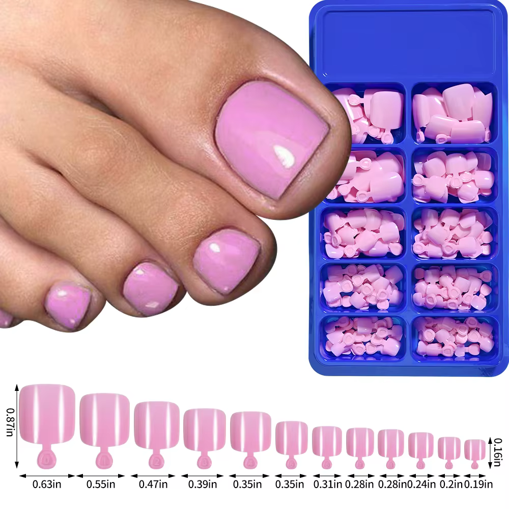 100 faux ongles de pieds carrés courts blancs, 12 tailles, à presser, couvrance totale, pour l'exten