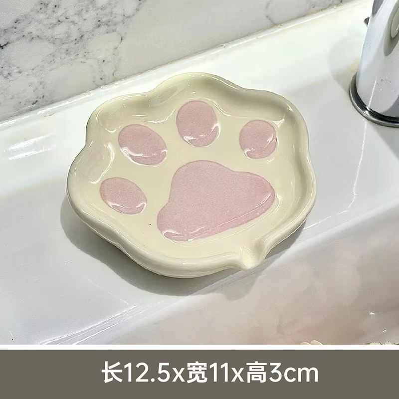 Bouteille en céramique avec motif de patte de chat mignon, accessoire de savon pour lavage des mains