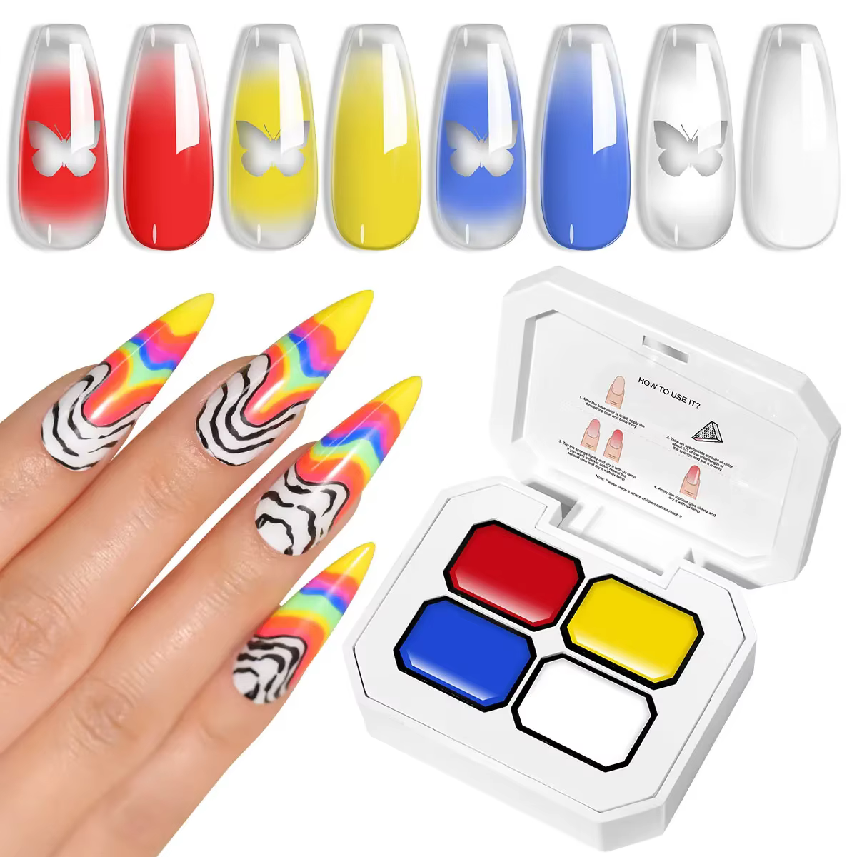 LIMEGIRL Gel de Peinture Dégradé 4 Couleurs pour Nail Art, Gel de Conception Rapide DIY Couleurs Dég
