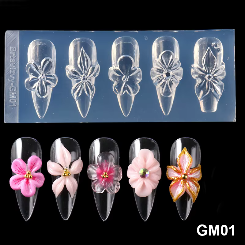 Moule à ongles en silicone 3D Fleur – Modèles de pétales de lys et d'hibiscus pour la sculpture, poc