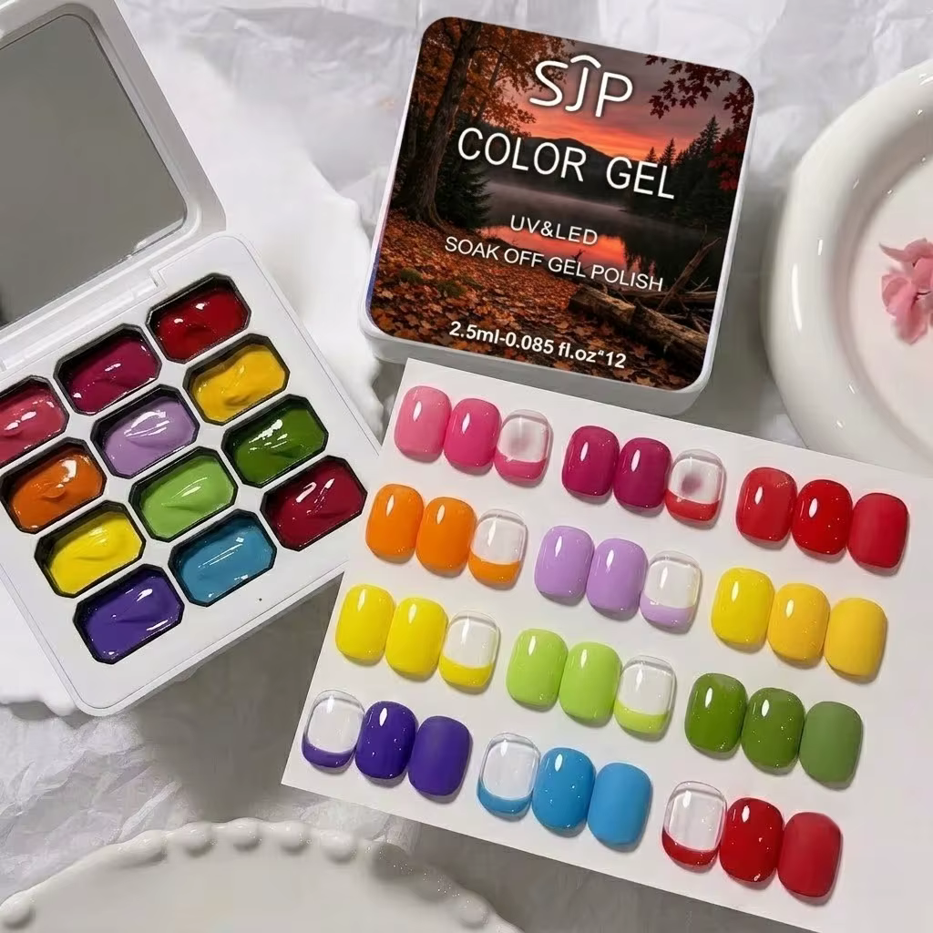 Gel solide pour soins des ongles arc-en-ciel 12 couleurs, peinture à ongles LED tendance sans rinçag