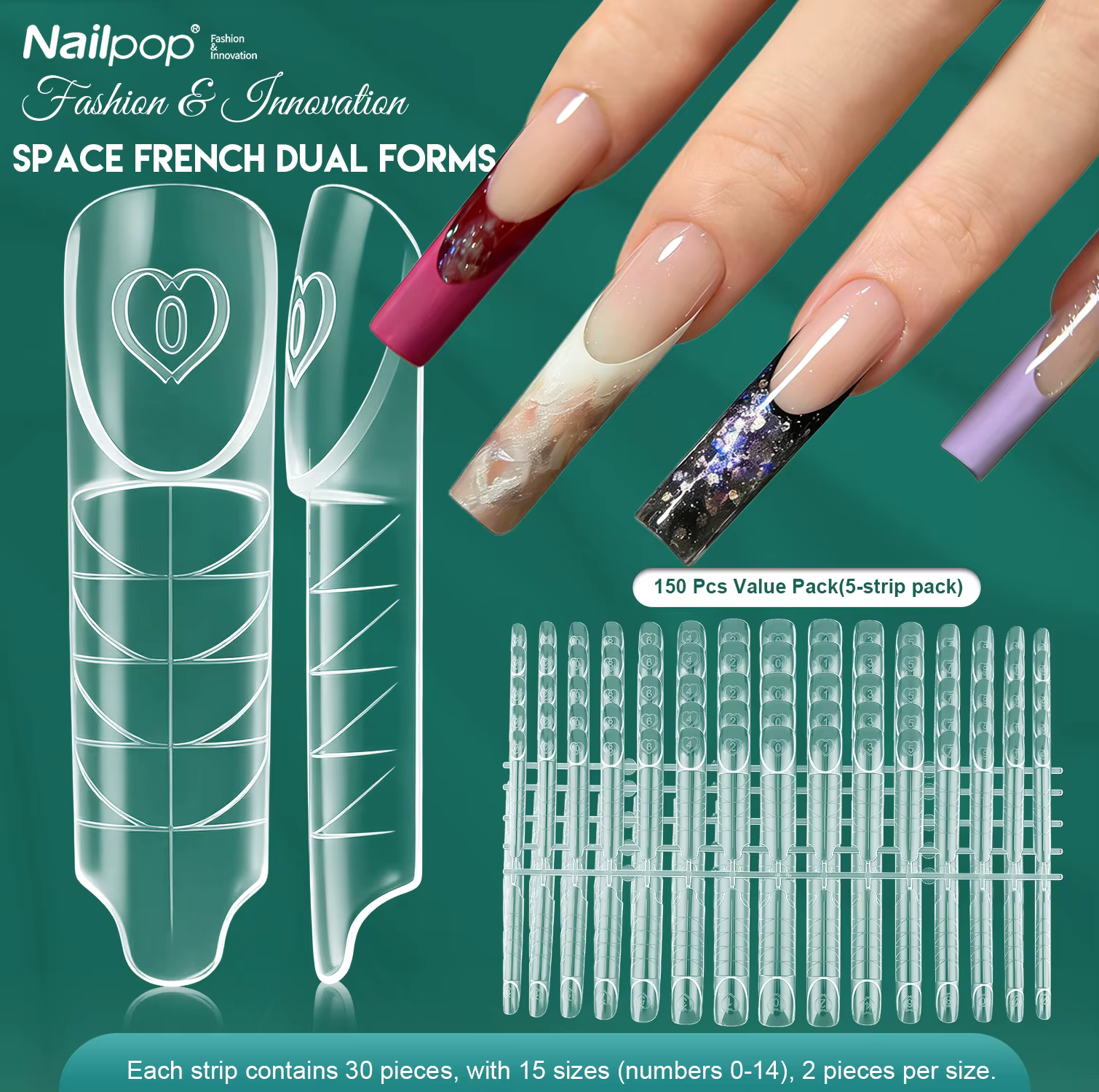 Nailpop Space Nail Dual Forms 15 Tailles Formes à ongles pour extension de gel poly Réutilisables Ma