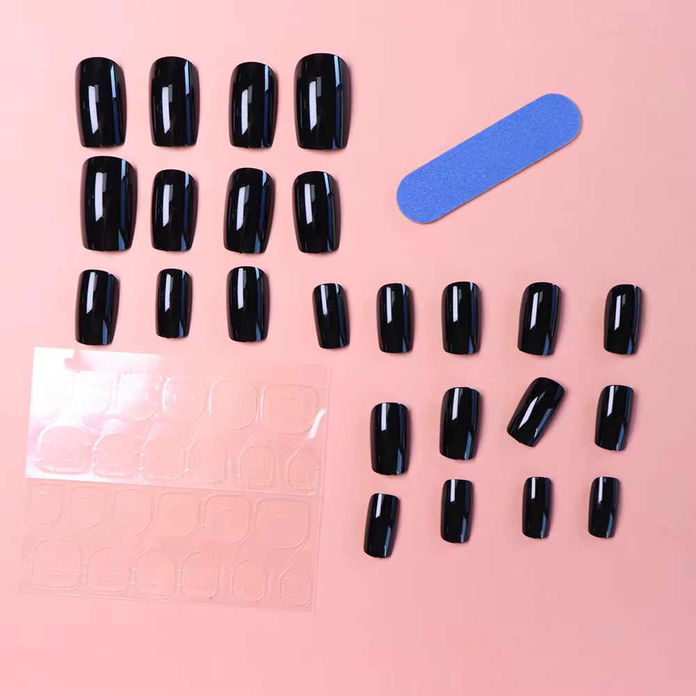 ARTAUG 24 pièces presse moyenne sur les ongles carré noir haute Saturation ongles breloques presse s