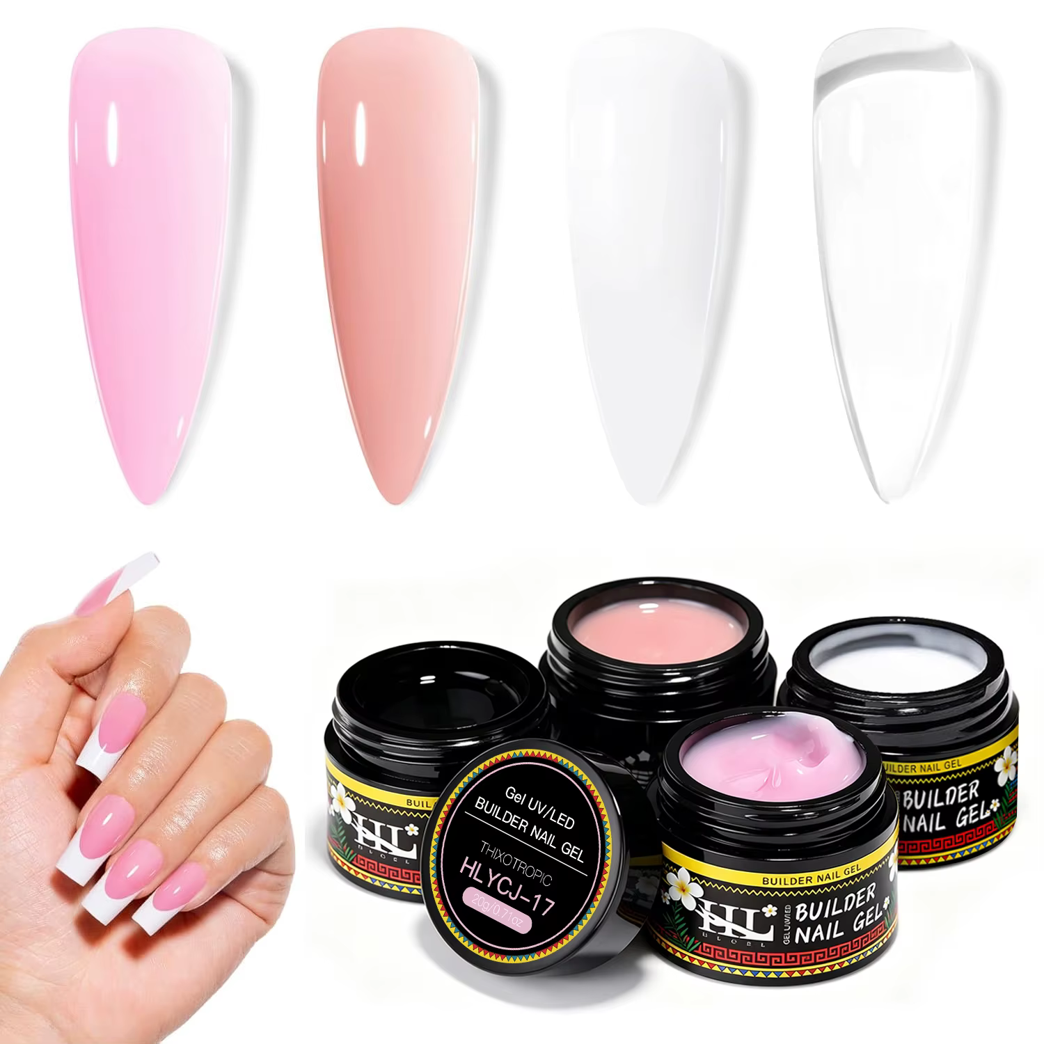Kit de Gel de Construction pour Ongles, Polygel Dur 7-en-1 pour Extension d'Ongles, Ensemble 4 Coule