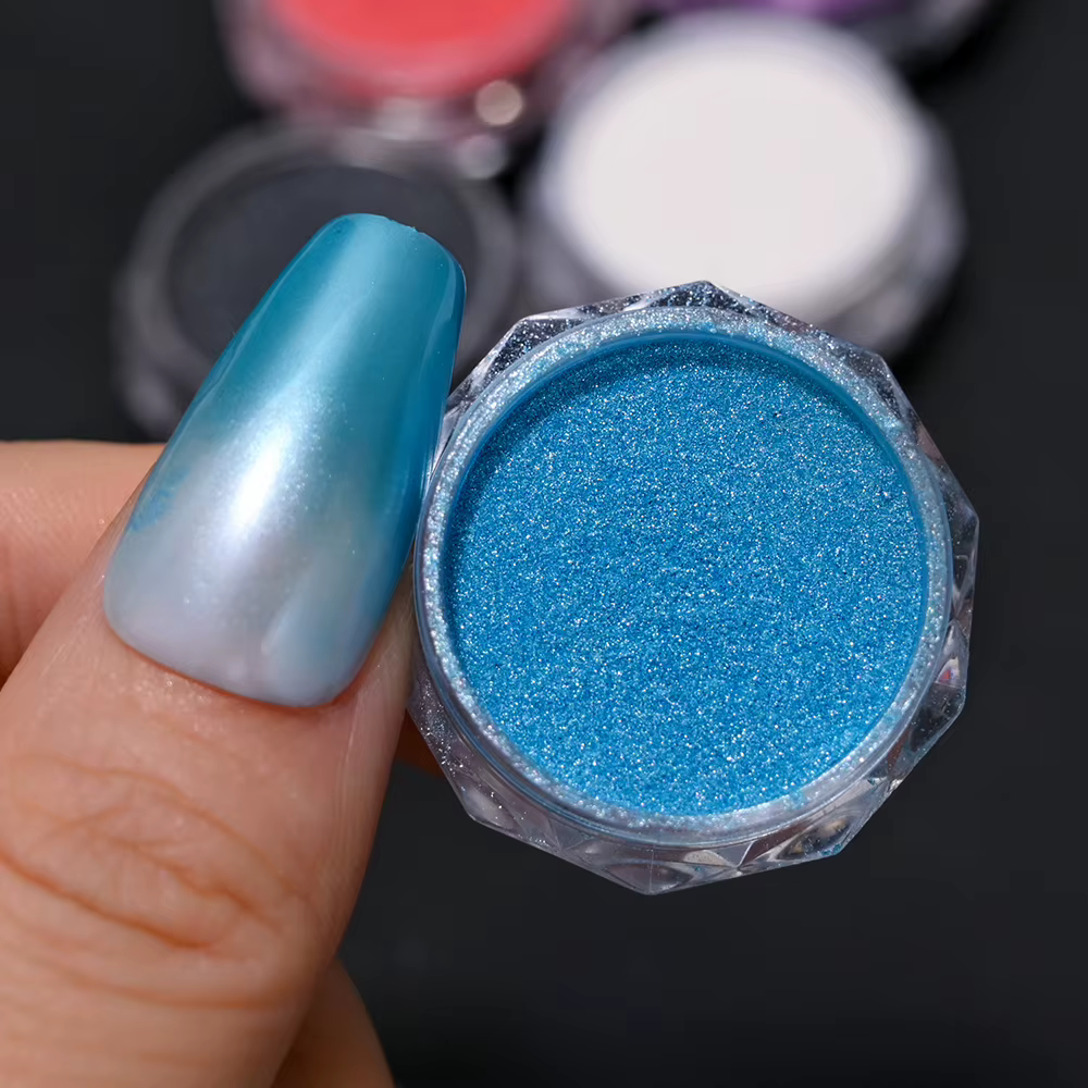 10g/bouteille perles bleues Chrome ongles Pigment paillettes Aurora ongles poudre perles Chrome pail