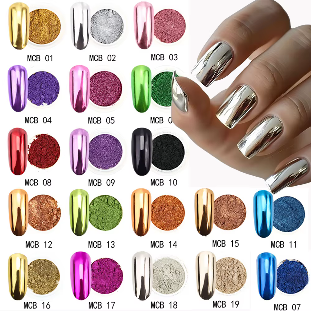 Poudre à ongles effet miroir chromé doré, holographique, métallique, champagne, doré, titane, poussi