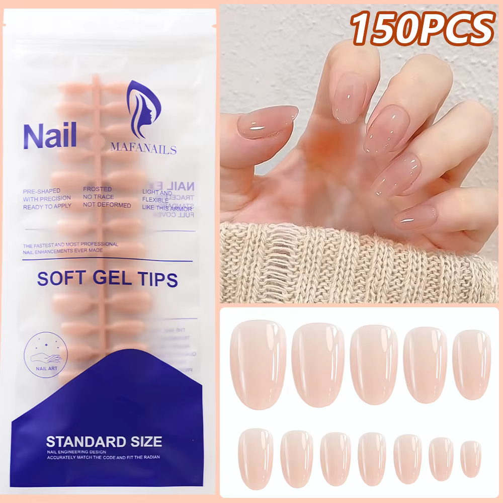 150 pièces dégradé nu court amande faux ongles XS/S/M taille brillant couverture complète presse sur
