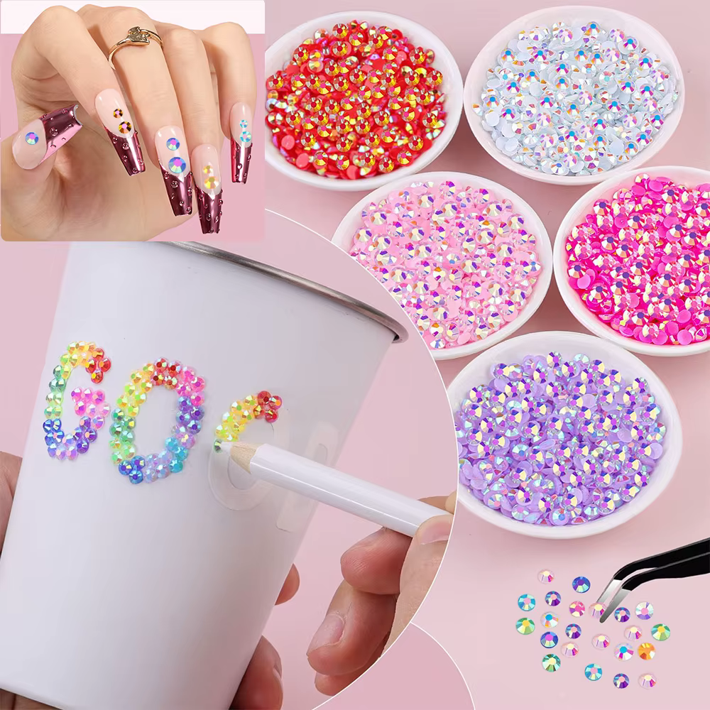 Environ 3500 pièces de strass pour Nail Art à dos plat, pierres précieuses en cristal pour bricolage