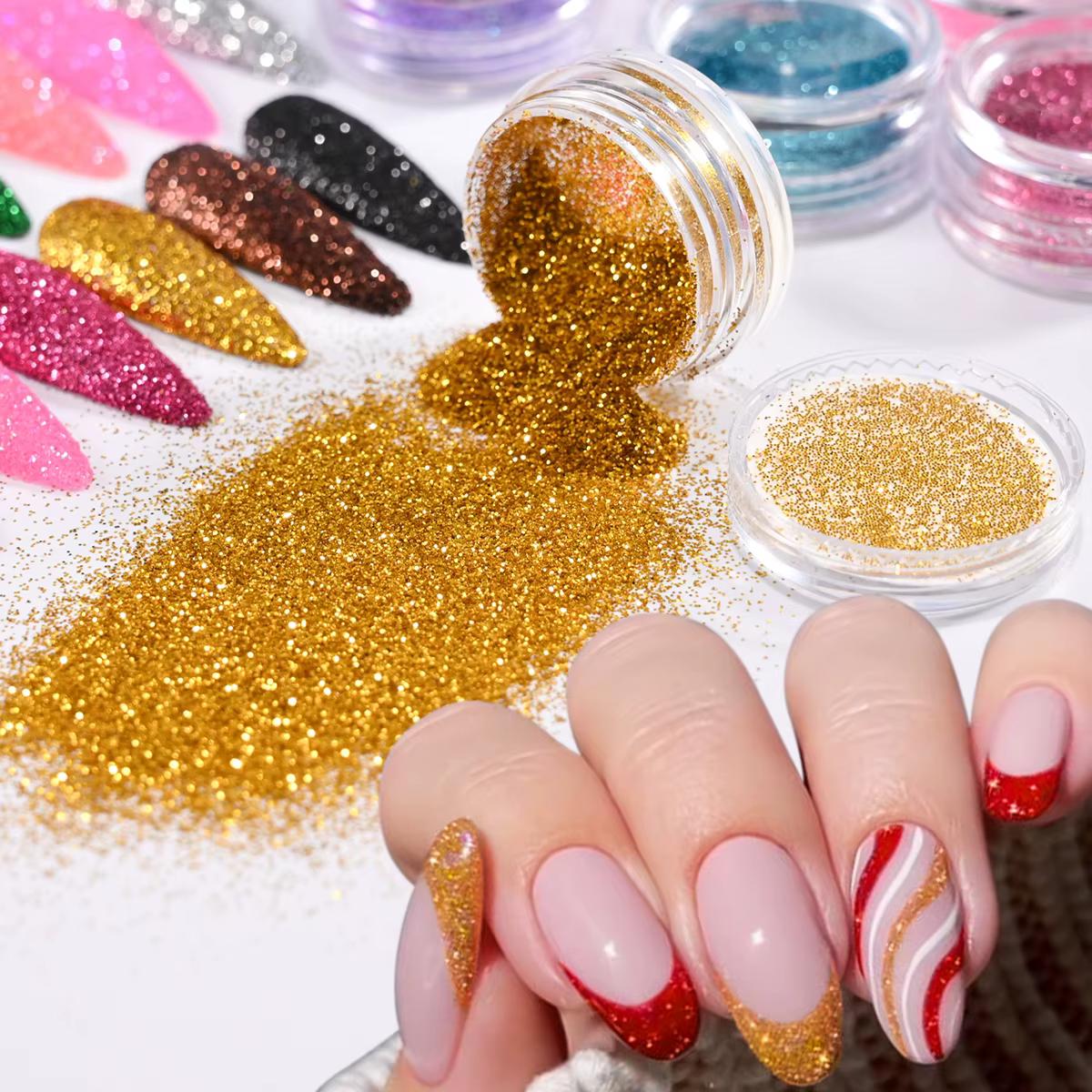24 couleurs/ensemble holographique Nail Art paillettes poudre noël irisé sucre Chrome Pigment poussi