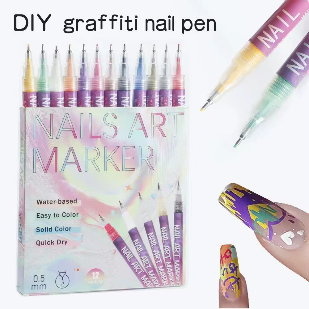 Ensemble de 12 marqueurs acryliques pour nail art, imperméables, séchage rapide, pour dessin graffit