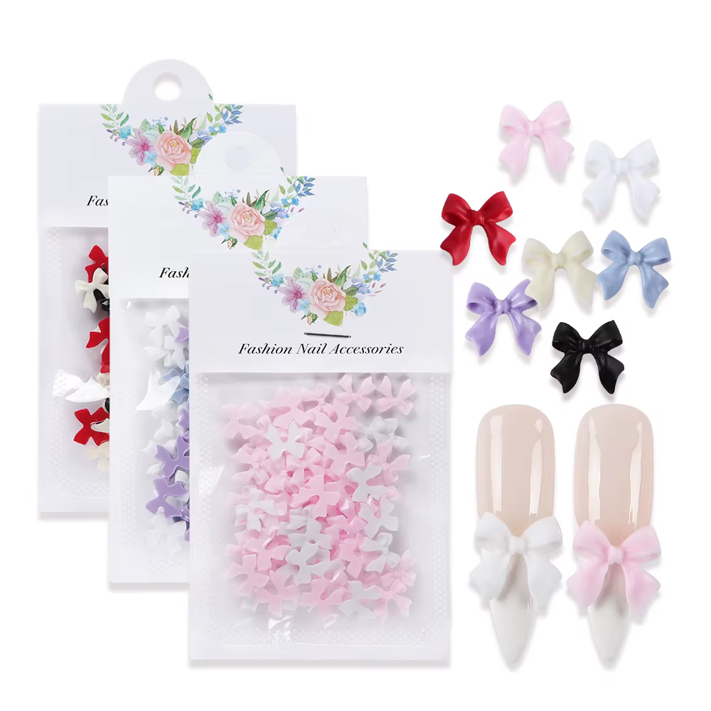 Breloques pour ongles avec nœud en ruban, accessoires colorés, cravate papillon, pièces de manucure,
