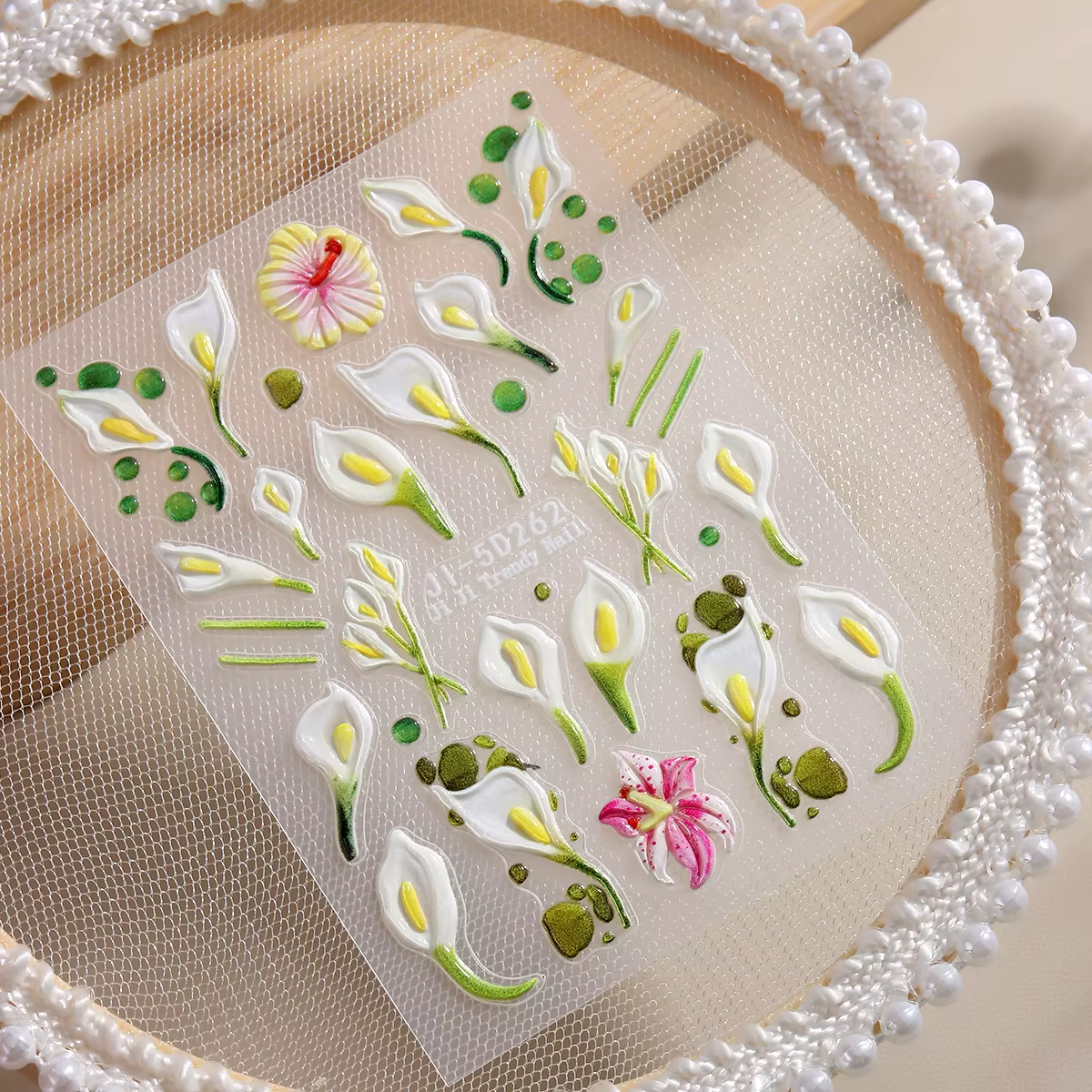 Autocollants pour ongles 5D printemps-été à motifs floraux roses et léopard, avec des motifs de lys 