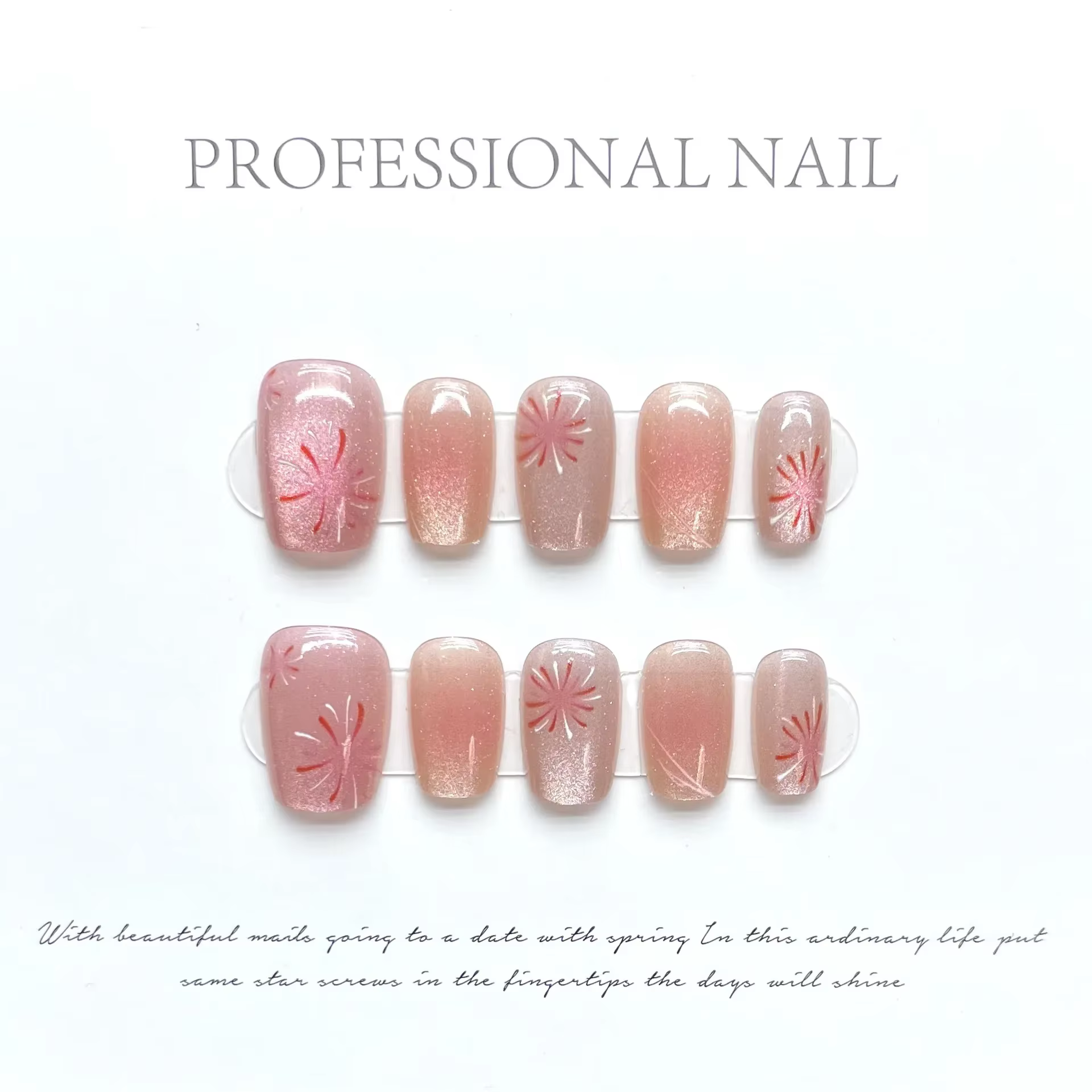 Faux ongles yeux de chat rose, faits à la main, à pression, avec nœud papillon, motifs de cœur d'amo
