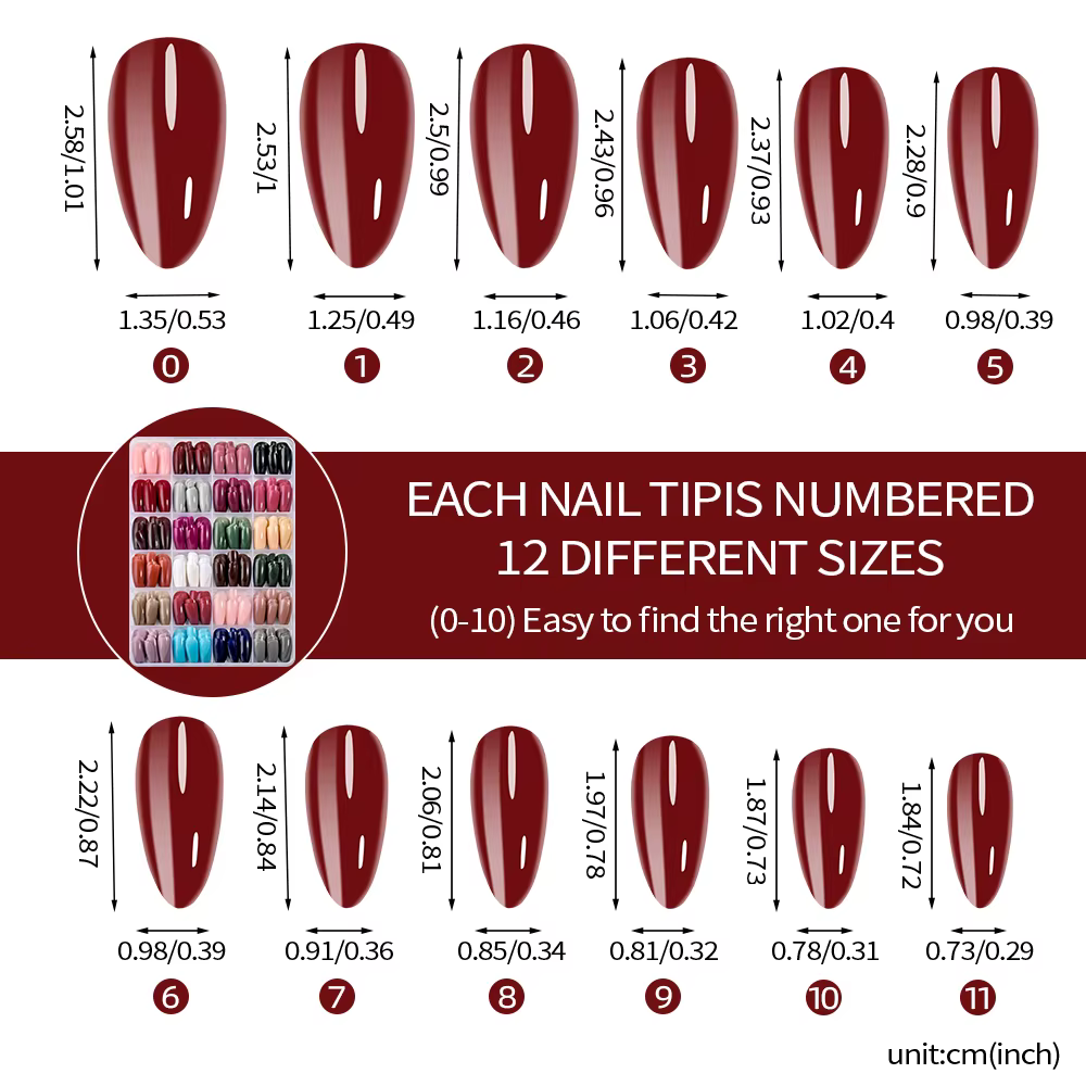 288 pièces brillant rouge/vert/bleu/blanc amande faux ongles longueur moyenne couleur unie couvertur