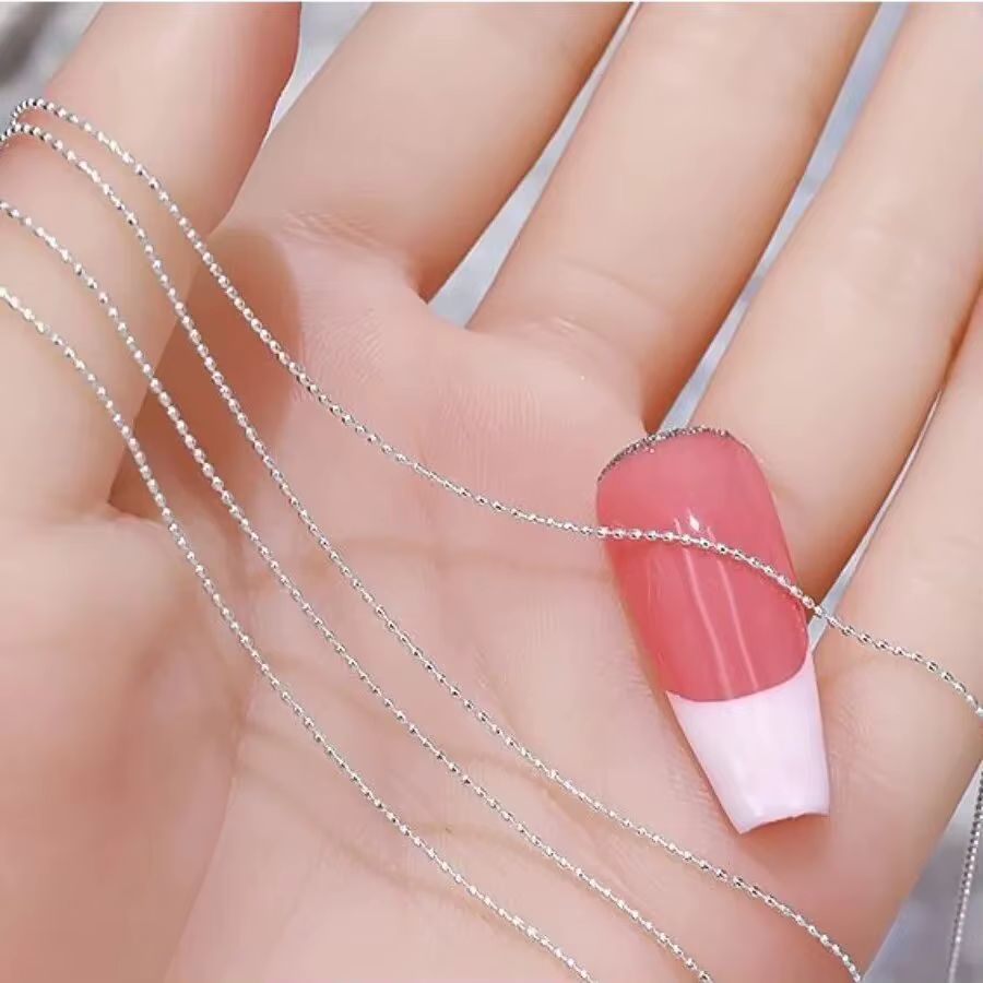 Chaîne de perles pour ongles en or et argent, 1 m/paquet, 0.8mm, breloque en pierre Ellipse, décorat