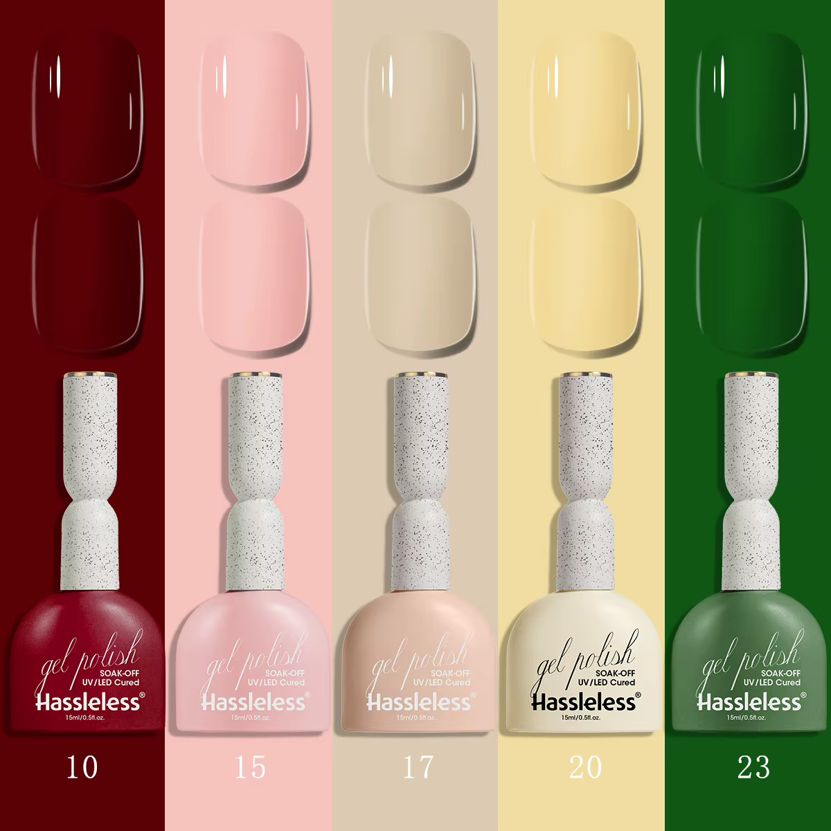 Ensemble de vernis à ongles 5 couleurs, comprenant cinq teintes : rouge bordeaux, rose pêche, nude l