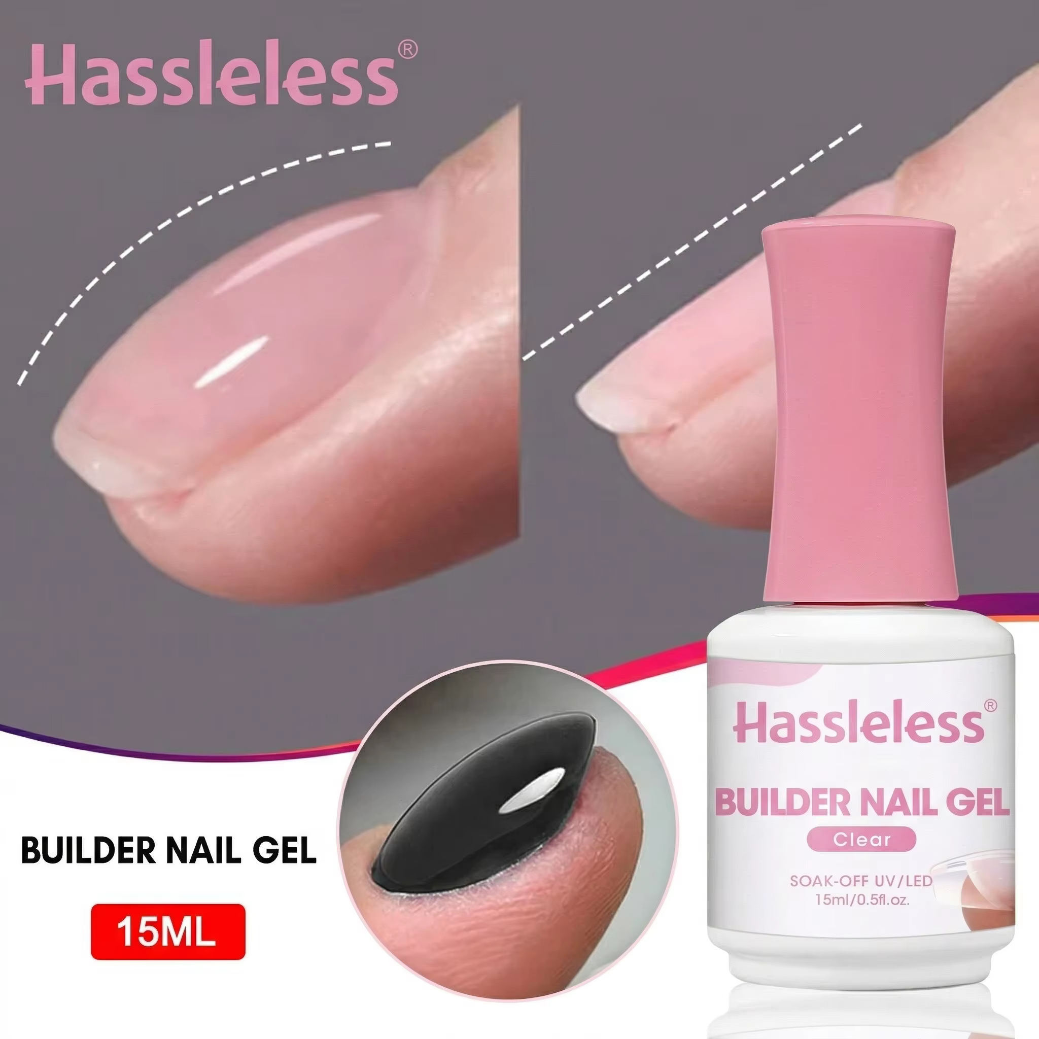 Gel Constructeur d'Ongles Sans Effort (15ml) — Gel Renforçant pour Ongles : Vernis Gel UV Haute Rési