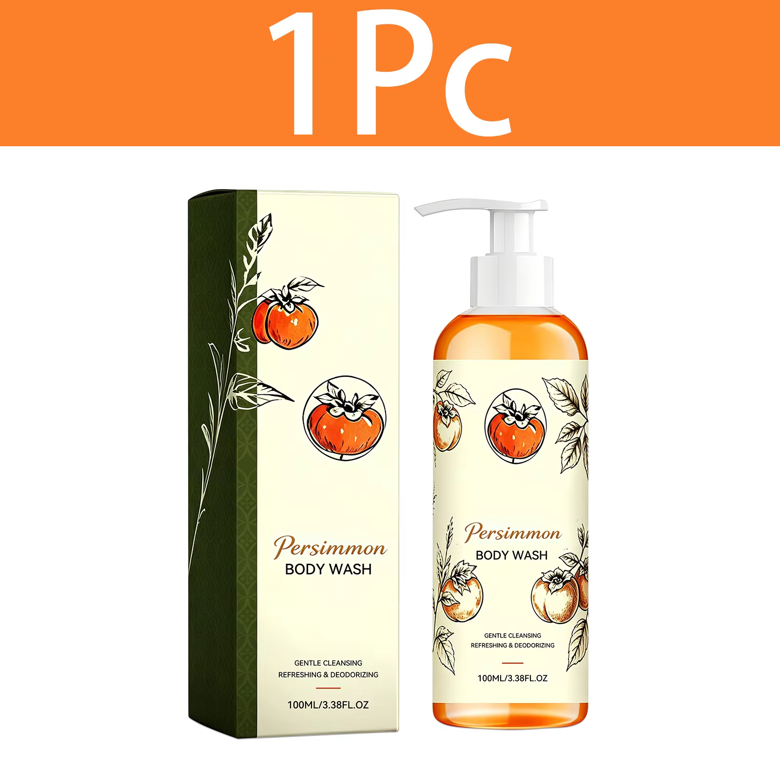 Gel douche au kaki, nettoyant doux, soin de la peau, hydratant en profondeur, rafraîchissant, pour t