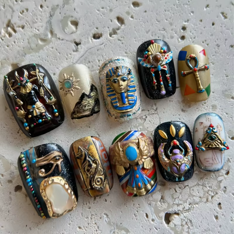 Un style égyptien rétro exotique bijoux byzantin relief Nail art art art tridimensionnel moule en si