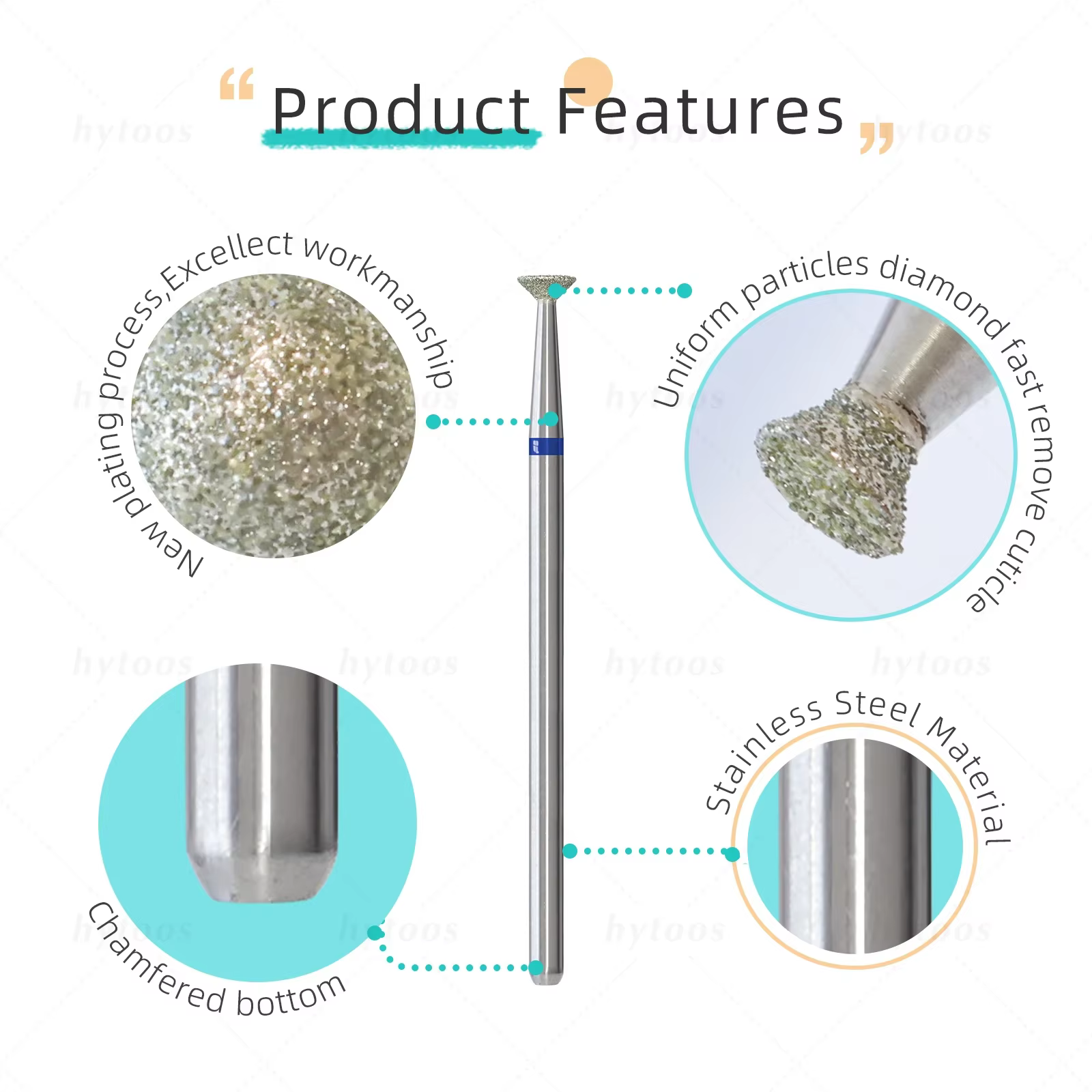 HYTOOS – foret diamant cône inversé de 4mm, dissolvant de cuticules et de peaux mortes russes, outil