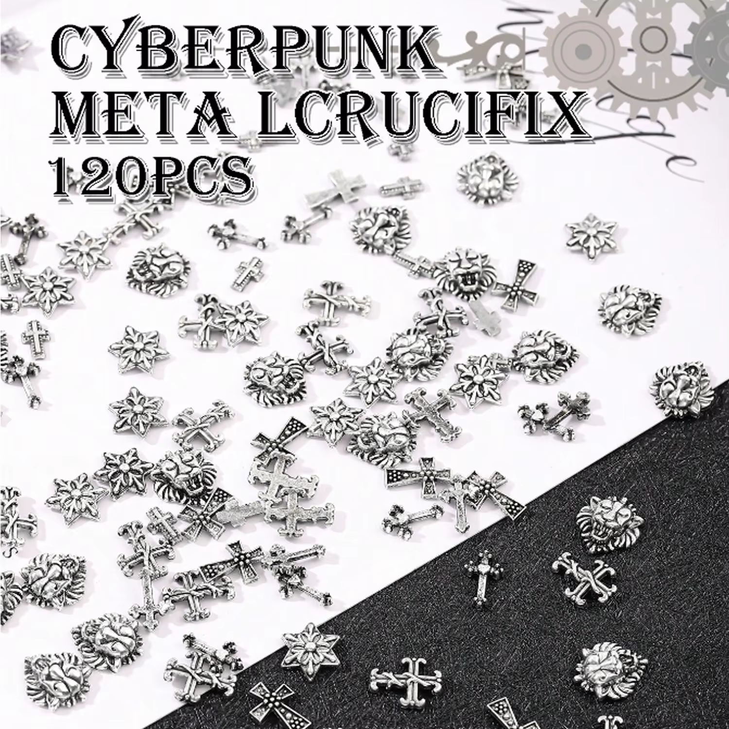 Argent ancien 120 pièces Punk métal Nail Art croix Patch Y2k métal Style rétro croix ongles ornement