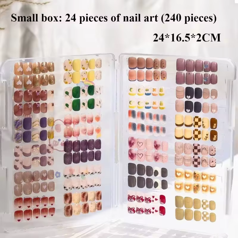 Nouvelle boîte de rangement transparente anti-poussière pour faux ongles, présentoir de style plaque