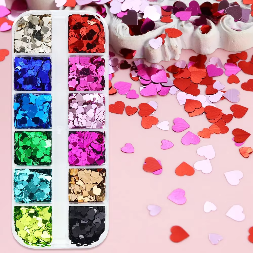 Paillettes scintillantes en forme de cœurs pour nail art, accessoires de manucure pour la Saint-Vale