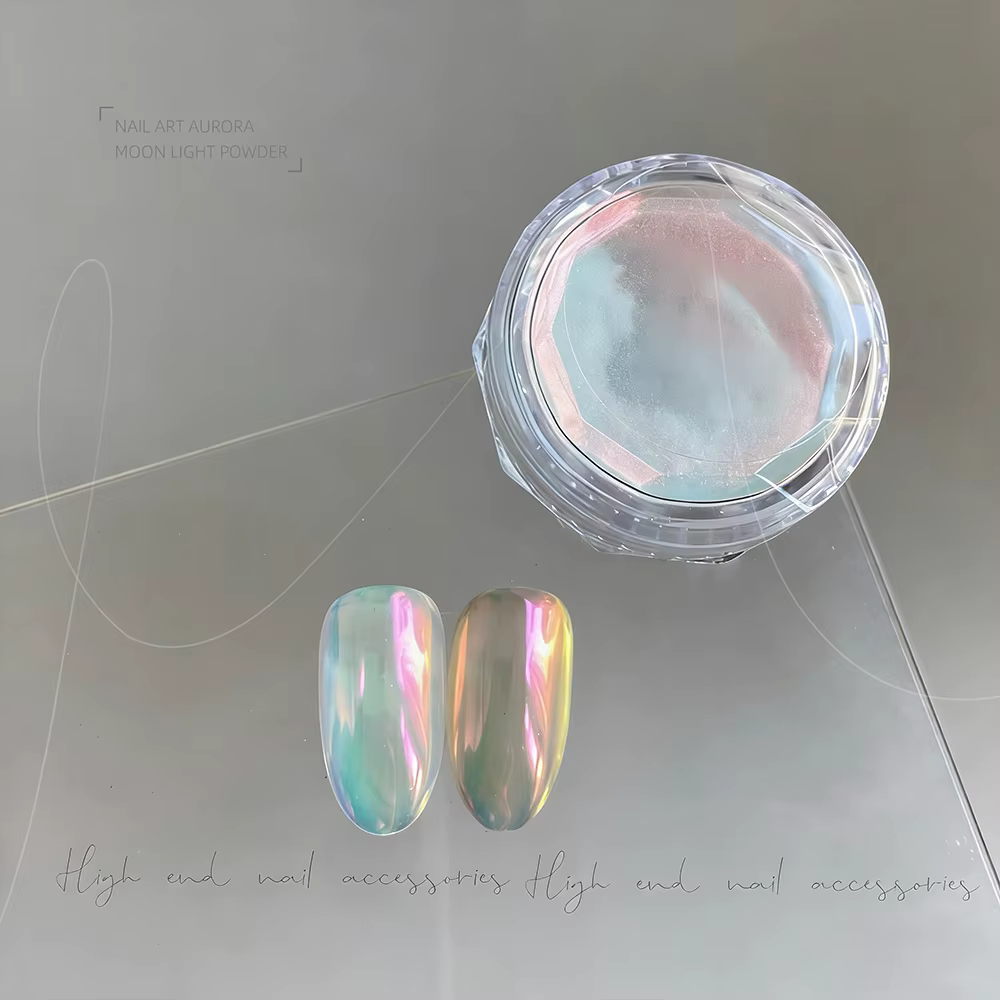 1 pot de poudre à ongles chromée iridescente effet caméléon sirène, pigment néon nacré aurore pour l