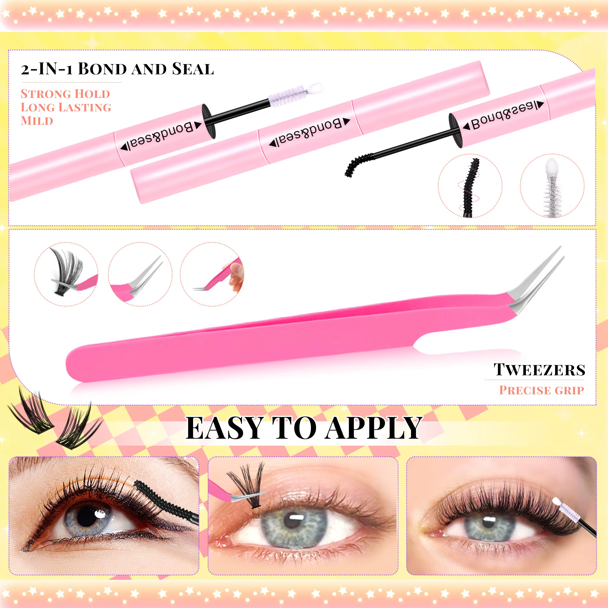 FQB – Kit de grappes de cils Manga, avec liaison et joint de cils, Extensions de cils, plateau mixte