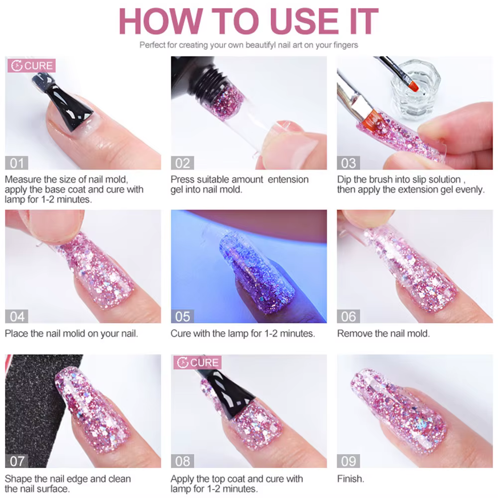 LIMEGIATV-Gel d'extension d'ongles à paillettes, Soak Off, Gel UV Crystal Build XR, N64.Quick Extens