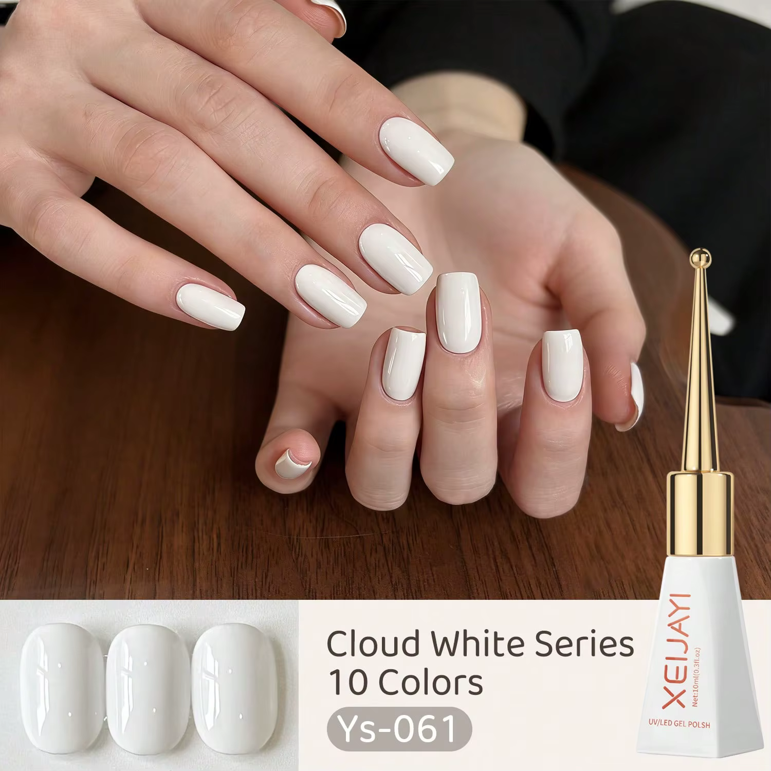 XEIJAYI Gel à ongles solide 10 couleurs 15ml, gel blanc, ferme et durable, UV/LED, pour la création 
