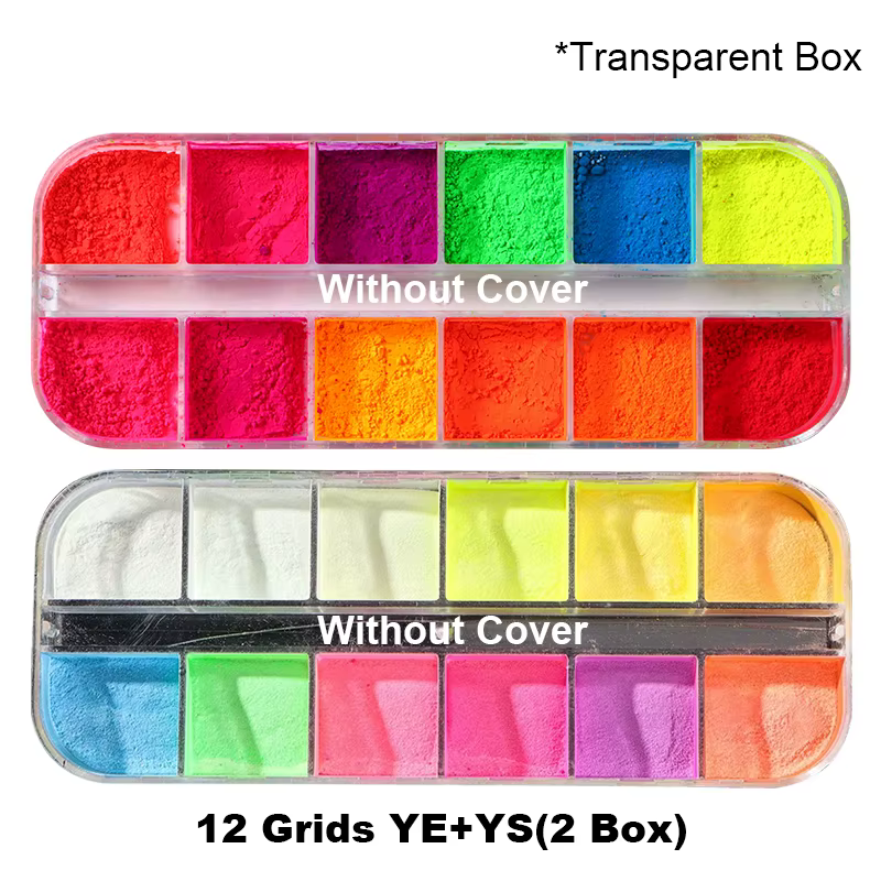2 boîtes de pigments pour ongles arc-en-ciel néon, poudre scintillante dans la nuit, phosphore color