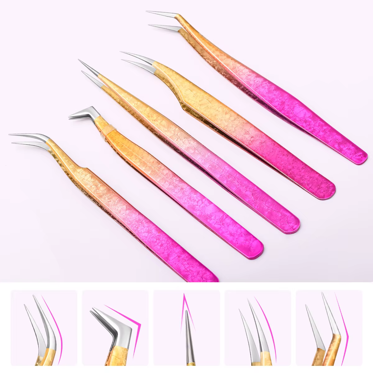 5 pincettes à cils pince à épiler pour Extension de cils outil de Volume de cils paquet de sangle pi