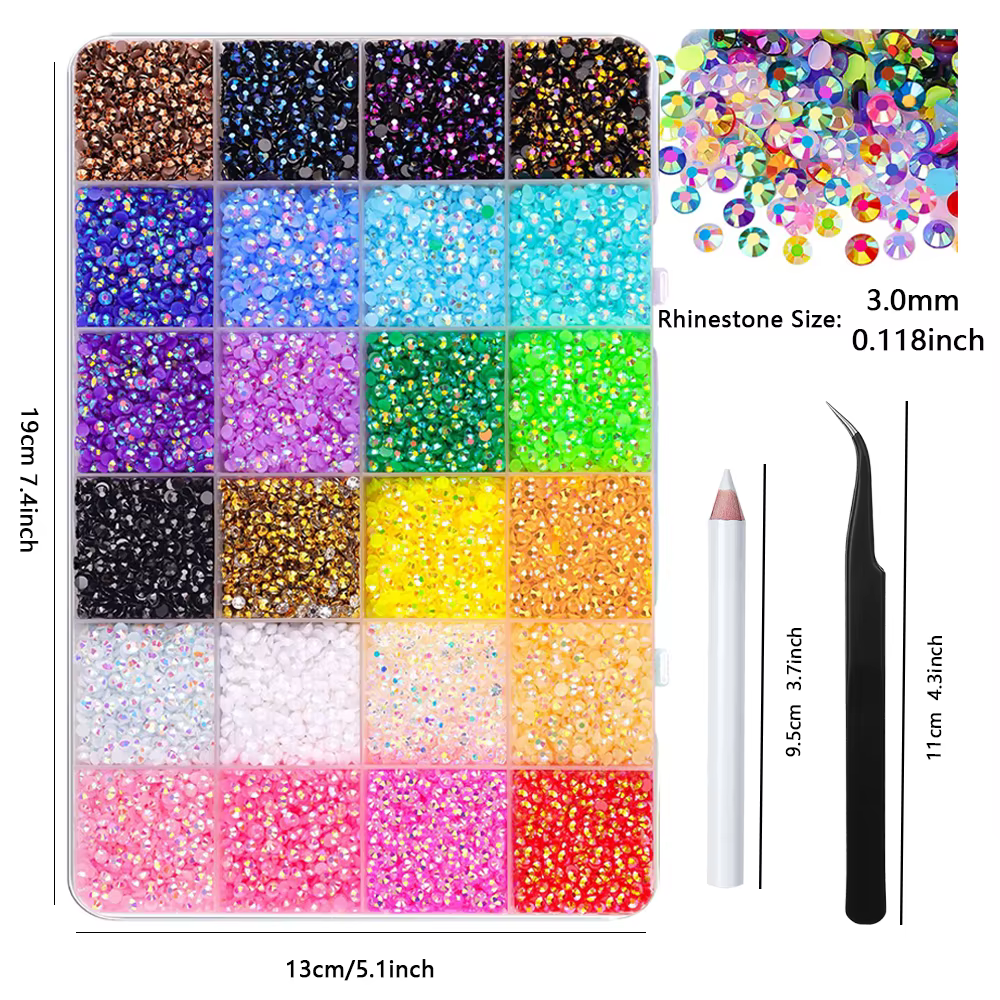 Environ 3500 pièces de strass pour Nail Art à dos plat, pierres précieuses en cristal pour bricolage