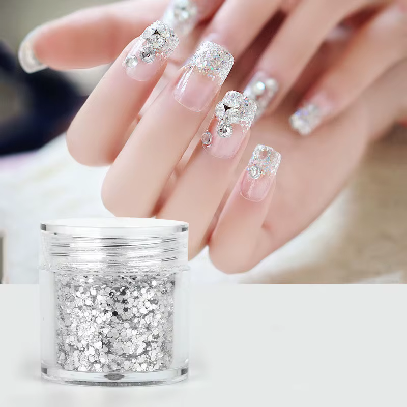 Mélange de paillettes pour ongles en argent pur scintillant, 10ML/bouteille/3 tailles, paillettes po