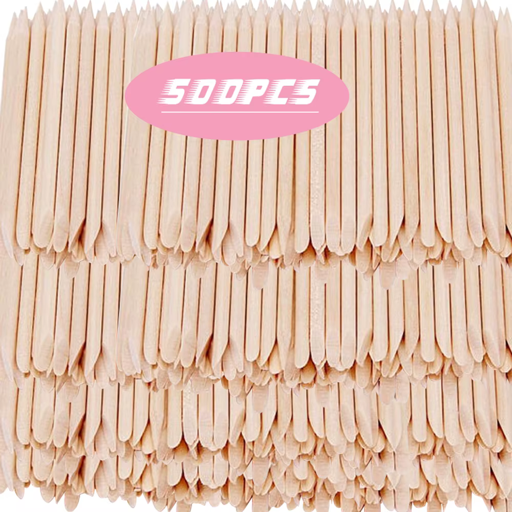 500/100 pièces bâtons de bois Orange pour ongles en vrac Double face poussoir à cuticules dissolvant