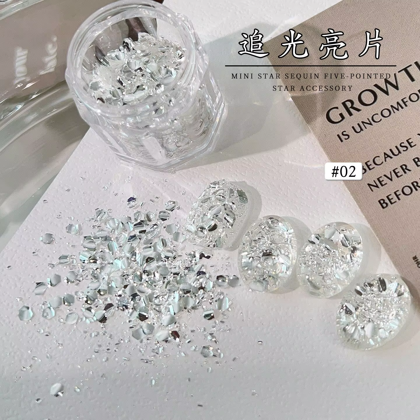 1/2 boîtes de paillettes 3D éblouissantes pour ongles, formes mixtes, flocons d'argent scintillants 